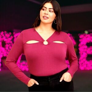 Torrid Women’s plus-size Magenta Pink Cutout Long-Sleeve Stretchy Top❤️❤️4X